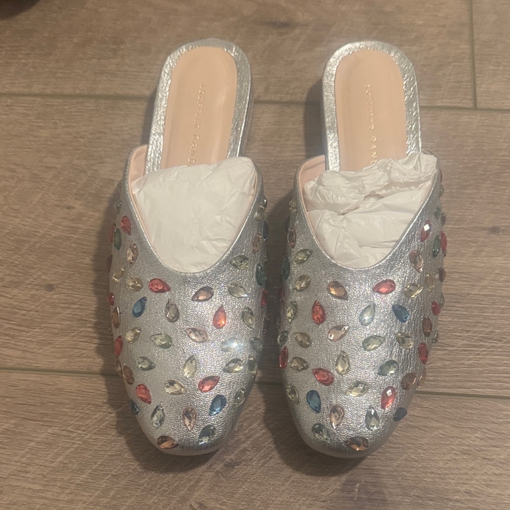Loeffler Randal 7.5 Silver Embellished Women's Mules